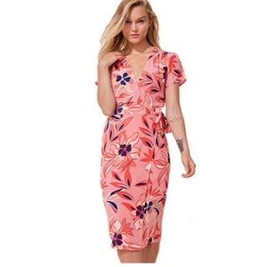 Yumi Kim Caught in the Silk Midi Wrap Dress in Studio 54 Pink, Size M